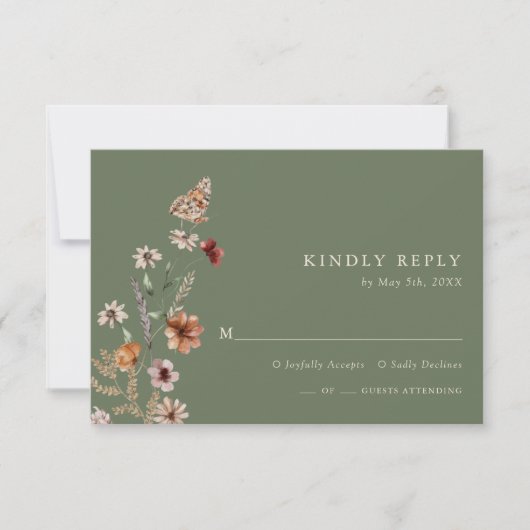 Boho Green Floral RSVP Kaartje (Voorkant)
