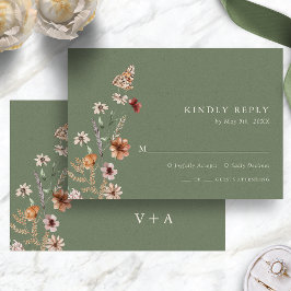 Boho Green Floral RSVP Kaartje