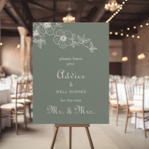 Boho Green Floral Wedding Advice and Well Wishes Poster