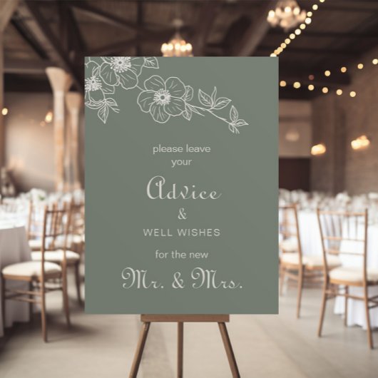 Boho Green Floral Wedding Advice and Well Wishes Poster
