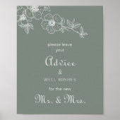 Boho Green Floral Wedding Advice and Well Wishes Poster (Voorkant)