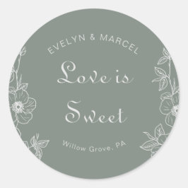 Boho Green Floral Wedding Love is Sweet Ronde Sticker