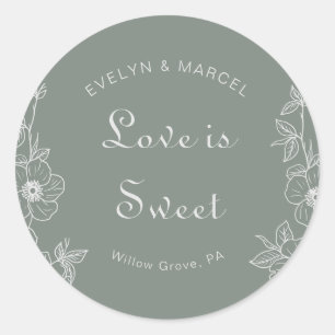 Boho Green Floral Wedding Love is Sweet Ronde Sticker