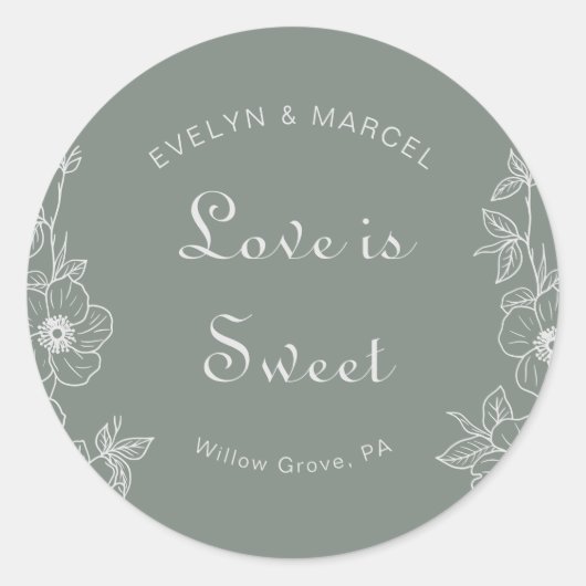 Boho Green Floral Wedding Love is Sweet Ronde Sticker (Voorkant)