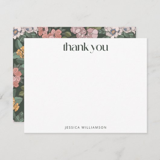 Boho Green Floral Wildflower Custom Stationery Bedankkaart (Voorkant / Achterkant)