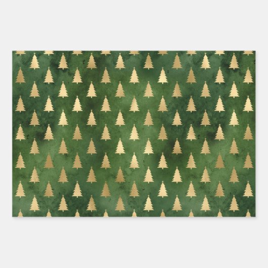 Boho Green Gold Trees kerst Inpakpapier Vel (Voorkant 2)