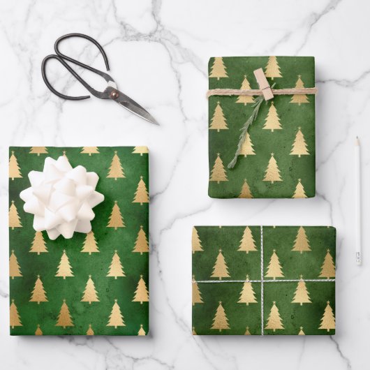 Boho Green Gold Trees kerst Inpakpapier Vel (Voorkant)