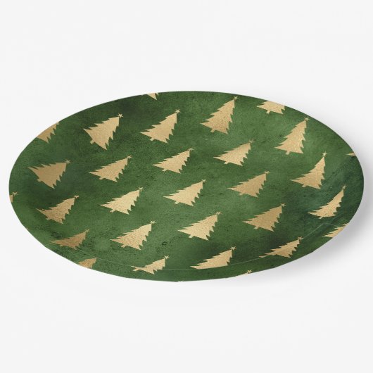 Boho Green Gold Trees kerst Papieren Bordje (Gekanteld)