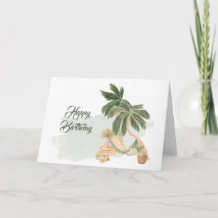 Boho Green Hammock Palm Trees Floral Birthday Kaart