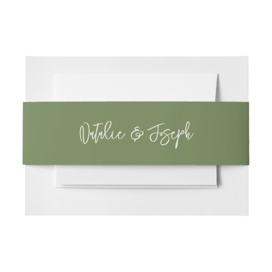 Boho Green Hand geschreven unieke moderne bruiloft Uitnodigingen Wikkel (Voorkant Voorbeeld)