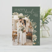 Boho Green Happy Diwali Fotokaarten Feestdagenkaart (Staand voorkant)