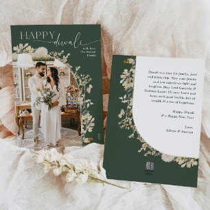 Boho Green Happy Diwali Fotokaarten Feestdagenkaart