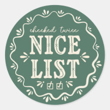 Boho green kerstcadeausticker uit Nice List