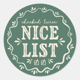 Boho green kerstcadeausticker uit Nice List Ronde Sticker