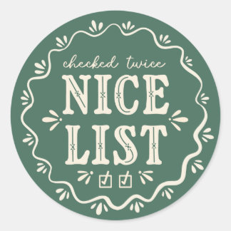 Boho green kerstcadeausticker uit Nice List Ronde Sticker
