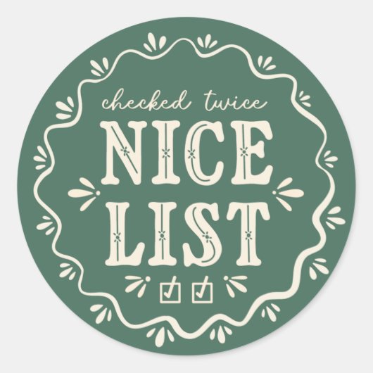 Boho green kerstcadeausticker uit Nice List Ronde Sticker (Voorkant)
