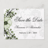 Boho Green krans en damast bruiloft Save the Date Aankondigingskaart (Voorkant)