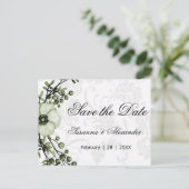 Boho Green krans en damast bruiloft Save the Date Aankondigingskaart (Staand voorkant)