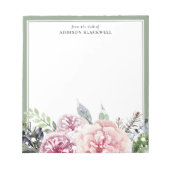 Boho Green laat roze Floral Name Sjabloon Notitieblok (Voorkant)