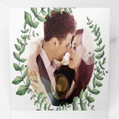 Boho Green Leaf Olive Green Ash Wreath Wedding Drieluik Uitnodiging (Binnenzijde eerst)