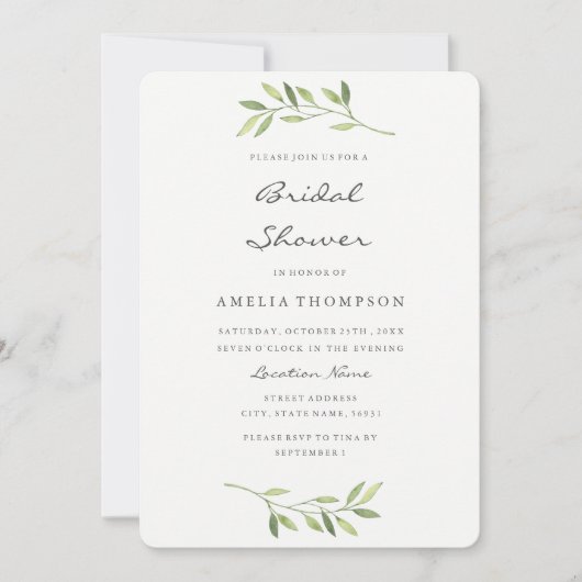 Boho Green Leaf Waterverf Vrijgezellenfeest Kaart (Voorkant)