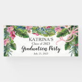 Boho Green Leaves | Roze Hibiscus Graduation Party Spandoek (Horizontaal)