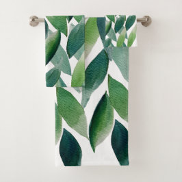 Boho Green Leaves Waterverf met de hand geschilder Bad Handdoek