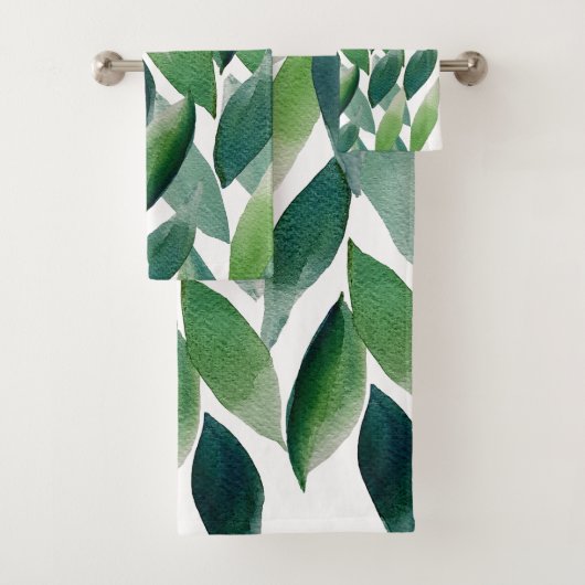 Boho Green Leaves Waterverf met de hand geschilder Bad Handdoek (Insitu)
