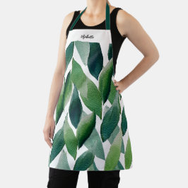 Boho Green Leaves Waterverf met de hand geschilder Schort
