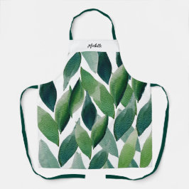 Boho Green Leaves Waterverf met de hand geschilder Schort