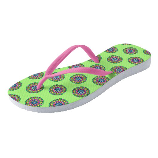 Boho Green Mandala Pattern Paar of Teenslippers (Schuin)