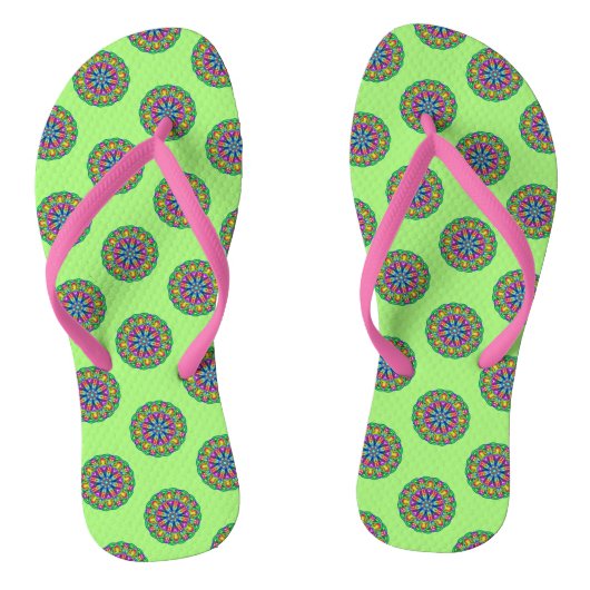 Boho Green Mandala Pattern Paar of Teenslippers (Voetbed)