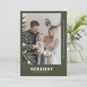 Boho Green Merriest Christmas-fotokaart Feestdagenkaart (Staand voorkant)