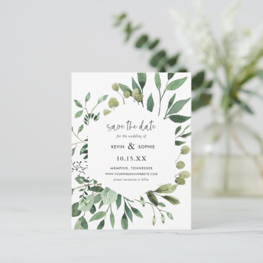 Boho Green Modern Save the Date Aankondiging Po (Staand voorkant)