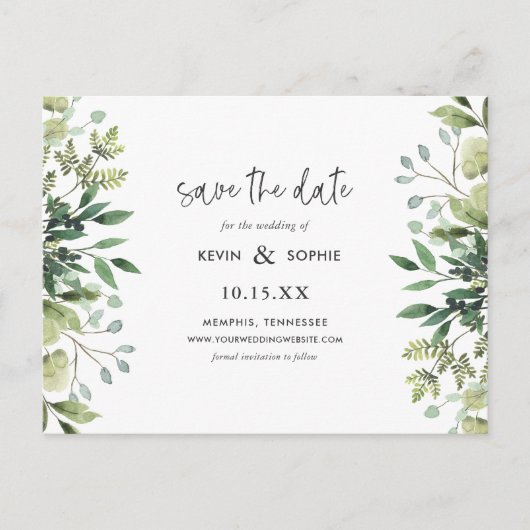 Boho Green Modern Save the Date Aankondiging Po (Voorkant)