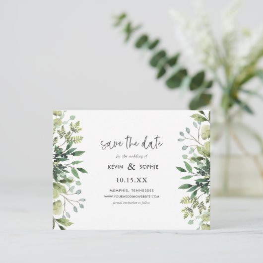 Boho Green Modern Save the Date Aankondiging Po (Staand voorkant)