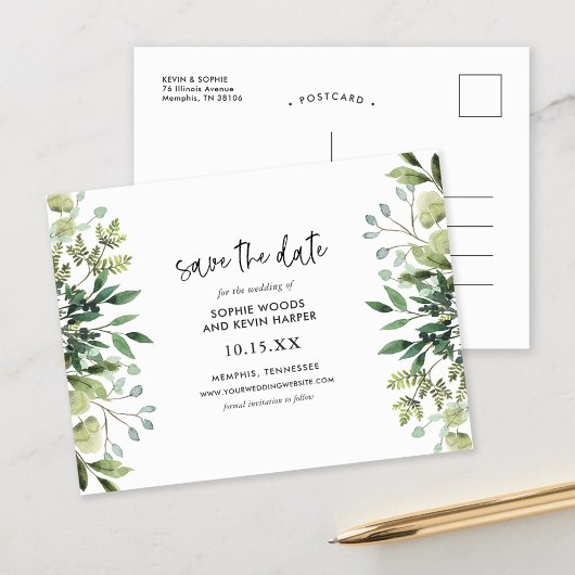 Boho Green Modern Save the Date Aankondigingskaart