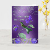Boho Green Paars Hummingbird Floral Birthday Kaart (Gele Bloem)
