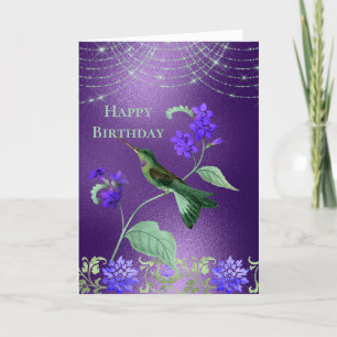 Boho Green Paars Hummingbird Floral Birthday Kaart