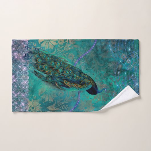 Boho Green Paarse Peacock Waterverf Handdoek (Handdoek)