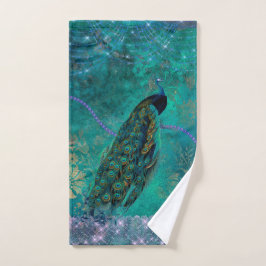 Boho Green Paarse Peacock Waterverf Handdoek