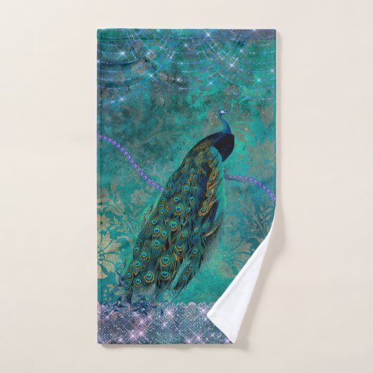 Boho Green Paarse Peacock Waterverf Handdoek (Handdoek)