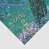 Boho Green Paarse Peacock Waterverf Tissuepapier (Detail)
