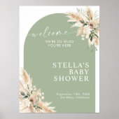 Boho Green Pampas Grass Baby shower Poster (Voorkant)