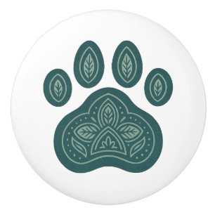 Boho Green Pawprint Folk Art Keramische Knop