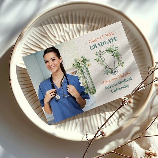 Boho Green Photo Waterverf Nursing School Gradua Aankondiging