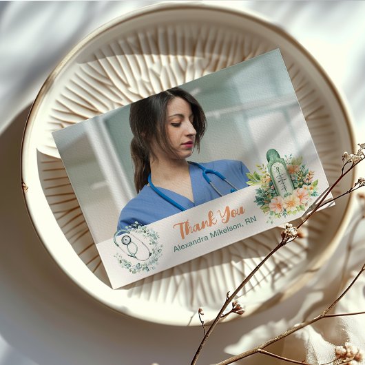 Boho Green Photo Waterverf Nursing School Gradua Bedankkaart