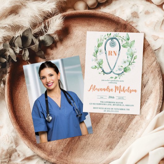 Boho Green Photo Waterverf Nursing School Gradua Kaart