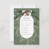 Boho Green Pine Winter Sparkle Drie Diner RSVP Kaartje (Voorkant)