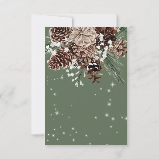Boho Green Pine Winter Sparkle Drie Diner RSVP Kaartje (Achterkant)